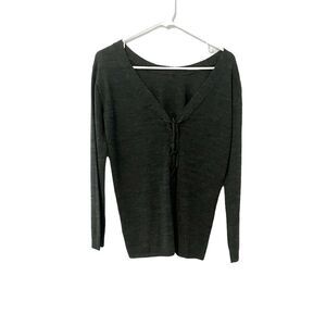 BB Dakota Dark Gray Knit V Neck Lace Up Front Sweater Size S